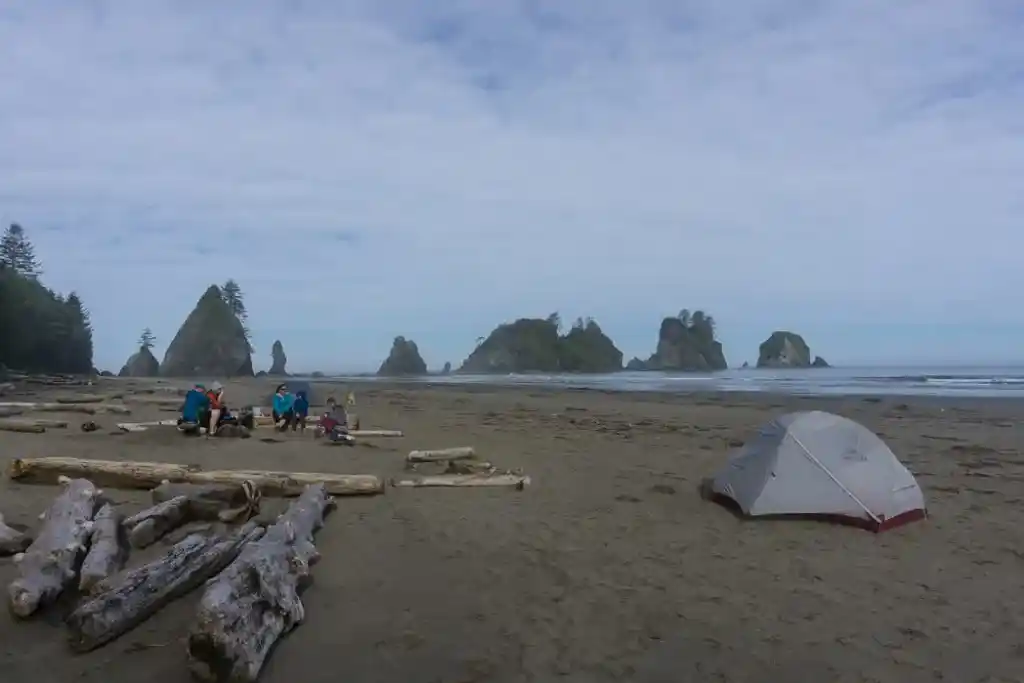 Tenacious Tape patches on a tent at Shi Shi Beach. Tenacious Tape patches are one of the best stocking stuffers for hikers and backpackers.