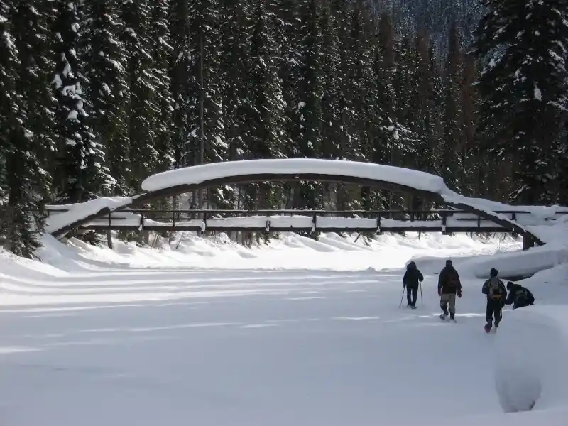 Snowshoeing to the Rainbow Bridge on the Lightning Lake Loop in Manning Park. Read about how to snowshoe here in the Ultimate Guide to Snowshoeing in Manning Park near Vancouver, BC, Canada
