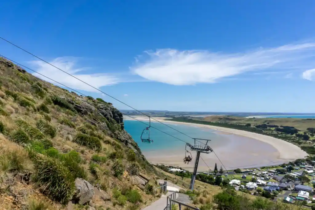 The chairlift to the top of the Nut in the town of Stanley, Tasmania. 