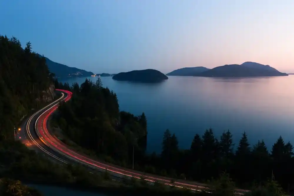 A timelapse of highway 99 (the Sea to Sky highway) at night