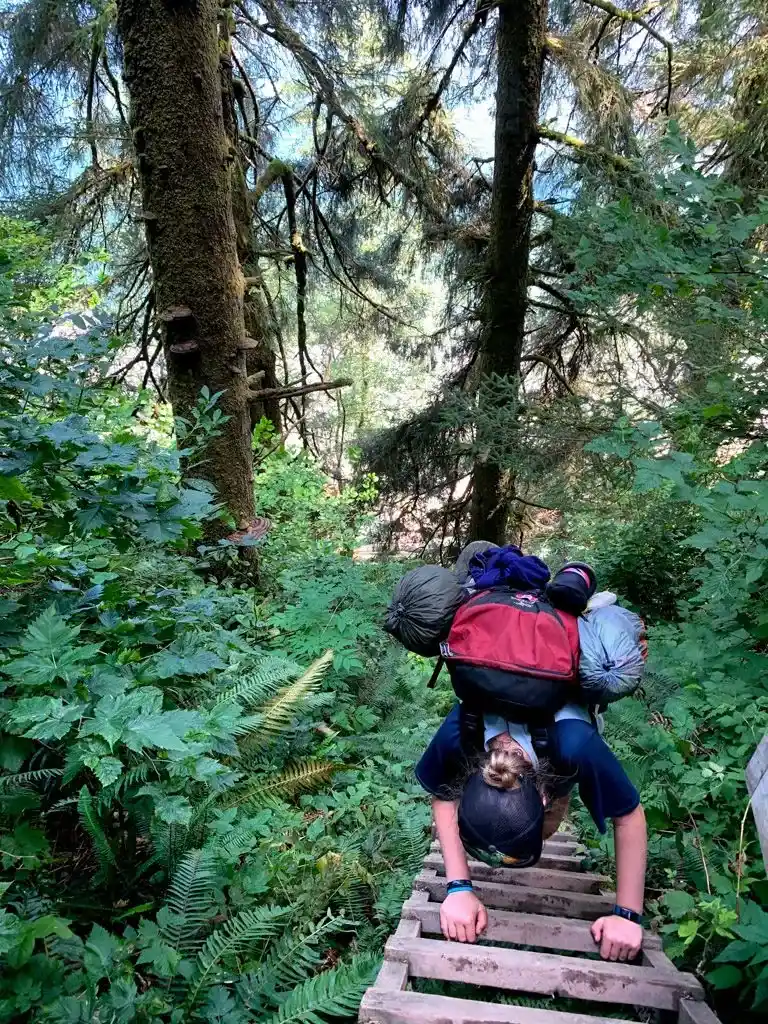 Descending the ladders to Thrasher Cove on the West Coast Trail
