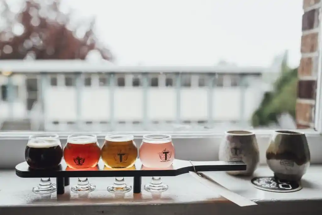 A flight of beer at Townsite Brewing in Powell River. One of the best things to do on the Sunshine Coast, BC