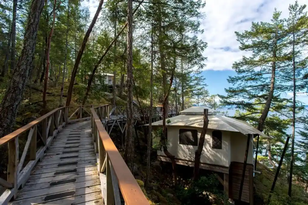 Tent cabin at the Rockwater Secret Cove resort in Halfmoon Bay on the Sunshine Coast