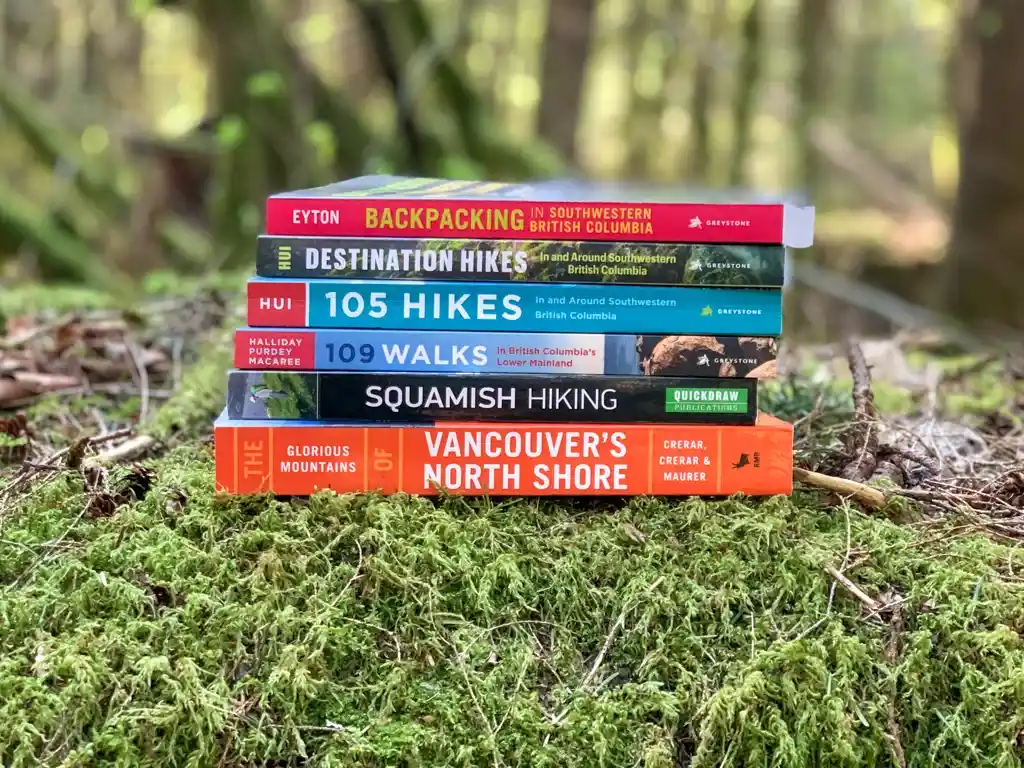 A stack of Vancouver hiking books