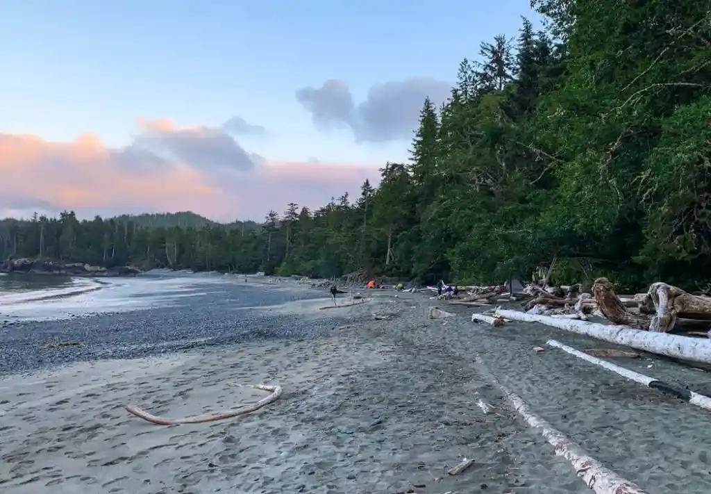 Sunset at Cape Sutil camp on the North Coast Trail