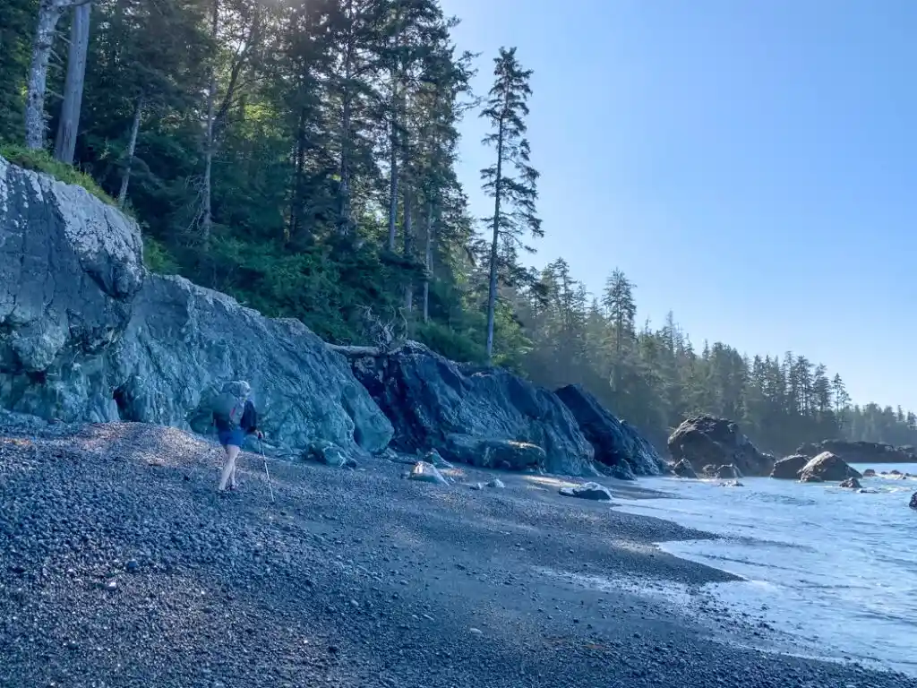 Tripod beach tidal obstacle on the North Coast Trail. A key point on a North Coast Trail itinerary