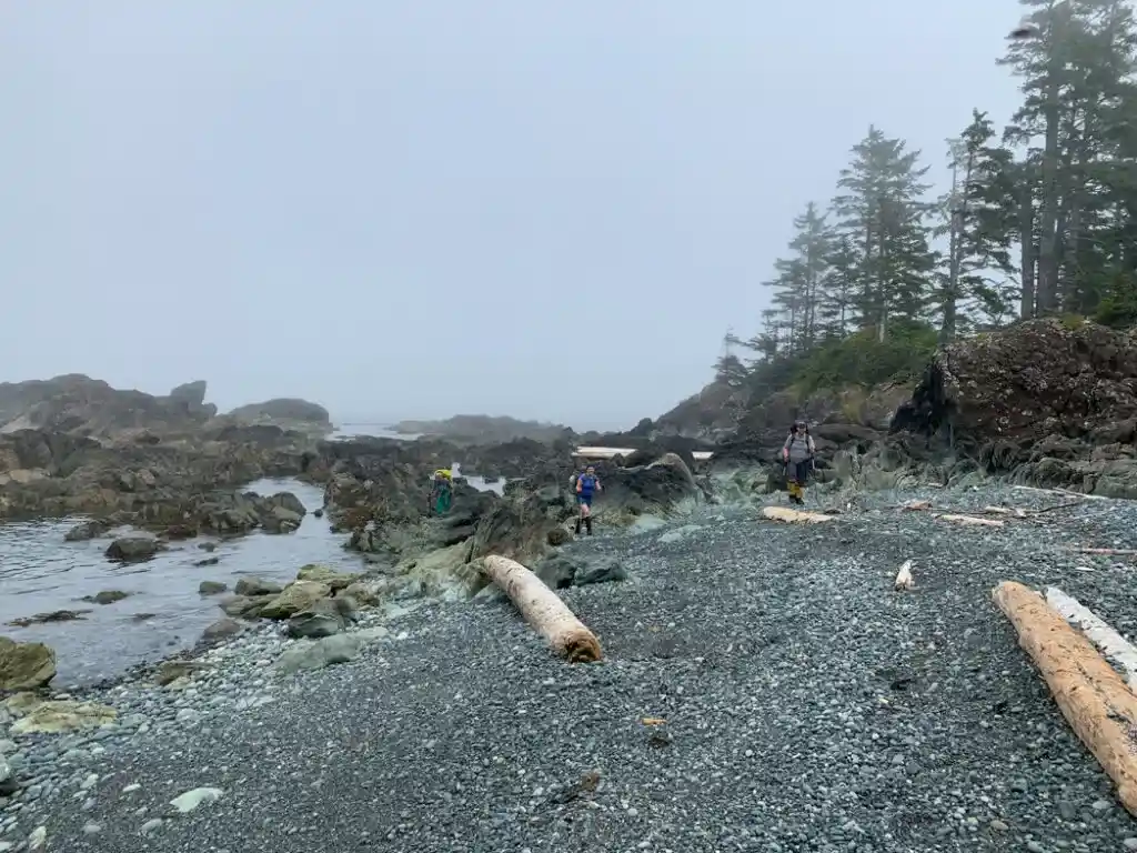 Hikers on the beach on the North Coast Trail