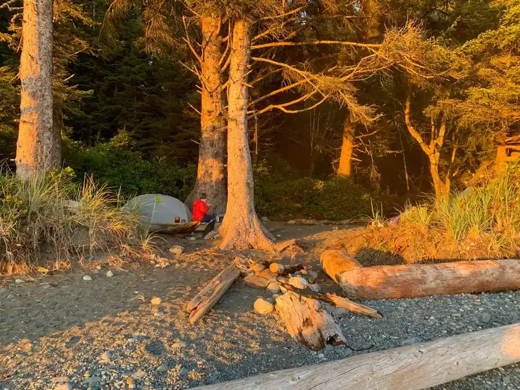 Bear Beach Camp at sunset