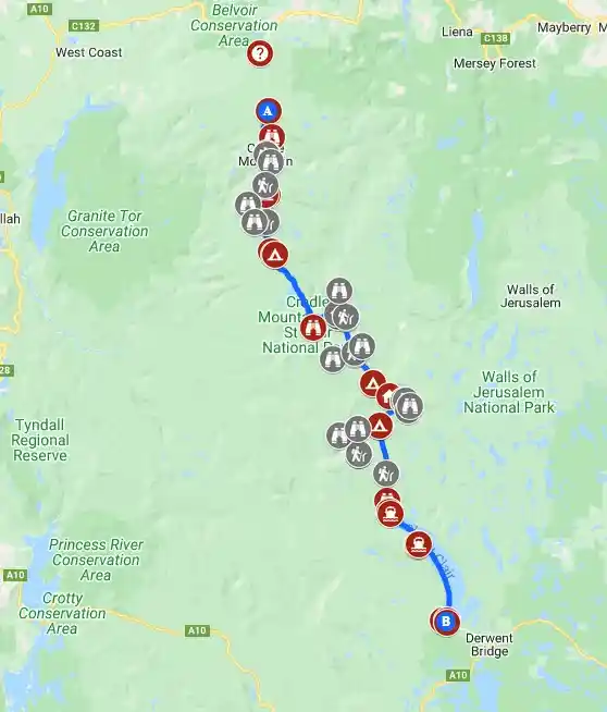 Overland Track Google Map
