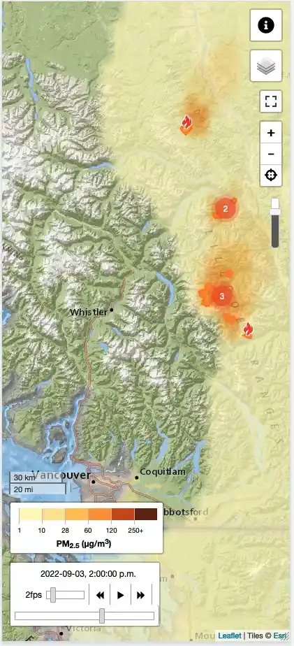 Screenshot from Firesmoke.ca - one of the best weather websites for hikers