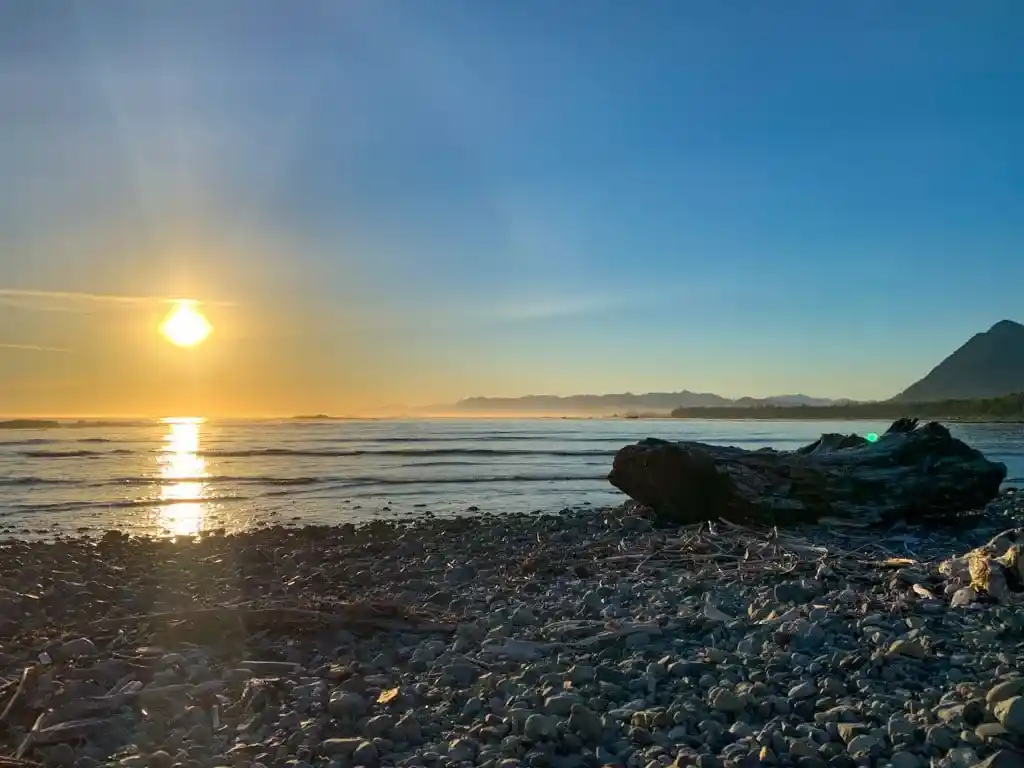 Sunset over the Brooks Peninsula from Tatchu Creek Camp