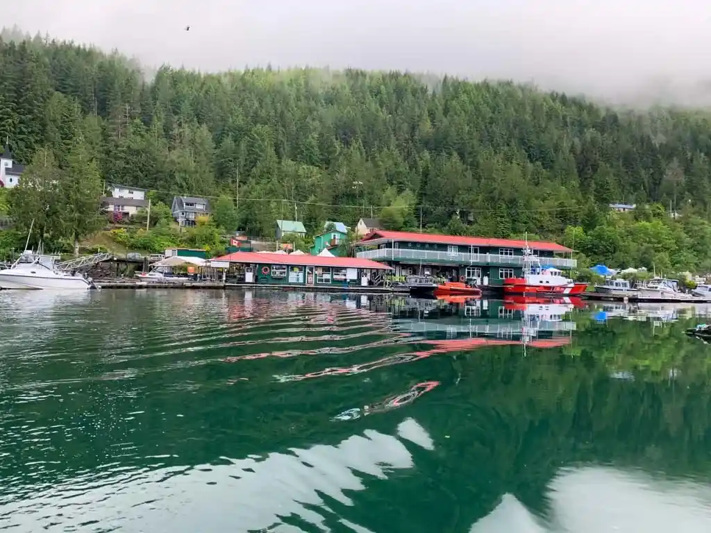 View of the Westview Marina in Tahsis from the water