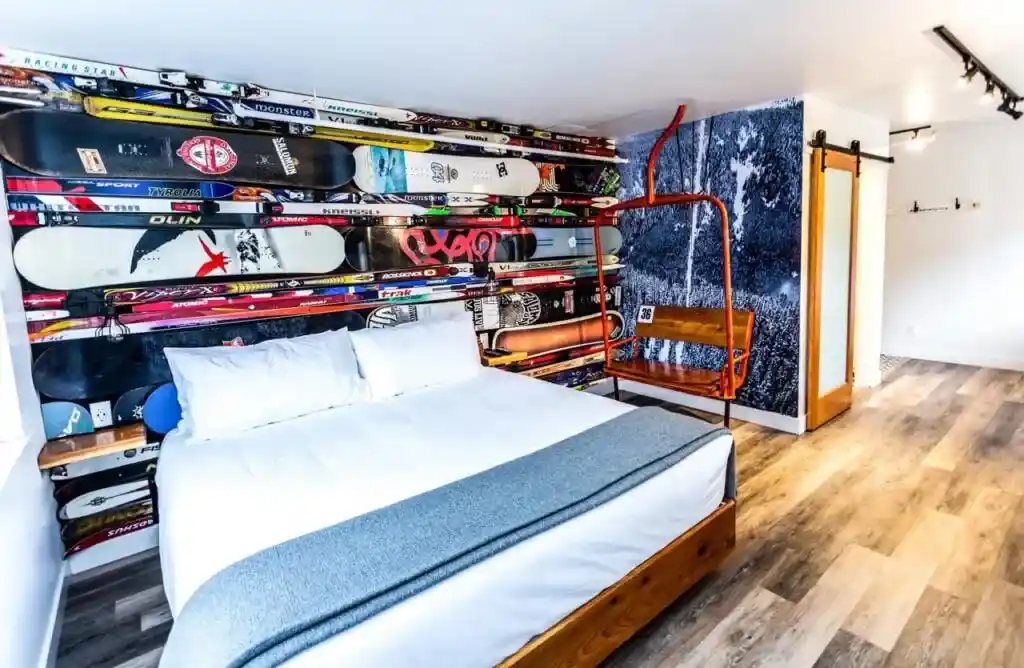 Ski themed room at the Crash Hotel in Squamish