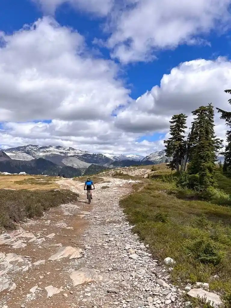 A mountain biker on the trail to Elfin Lakes